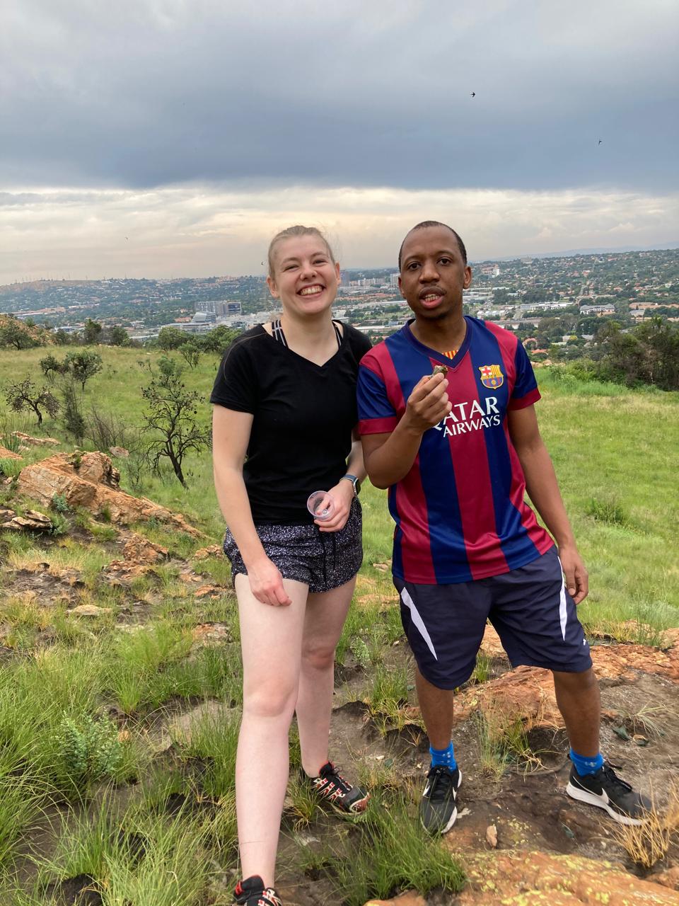 Njabulo and Uma hiking above Johannesburg